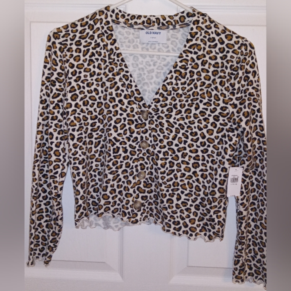NWT Girls Size Large (10/12) Old Navy Black and Brown Fitted Crop Blouse